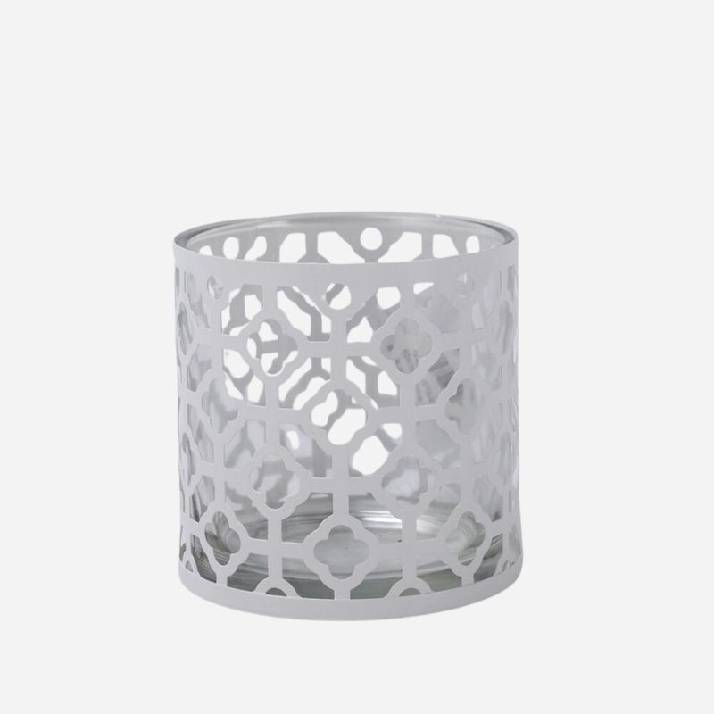 Metal Glass Candle Holder - White