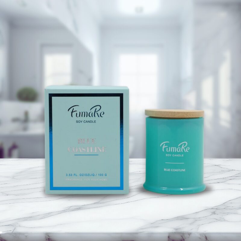 Fumare Scented Glass Candle With Nature Bamboo Lid - Blue Coastline - Image 3