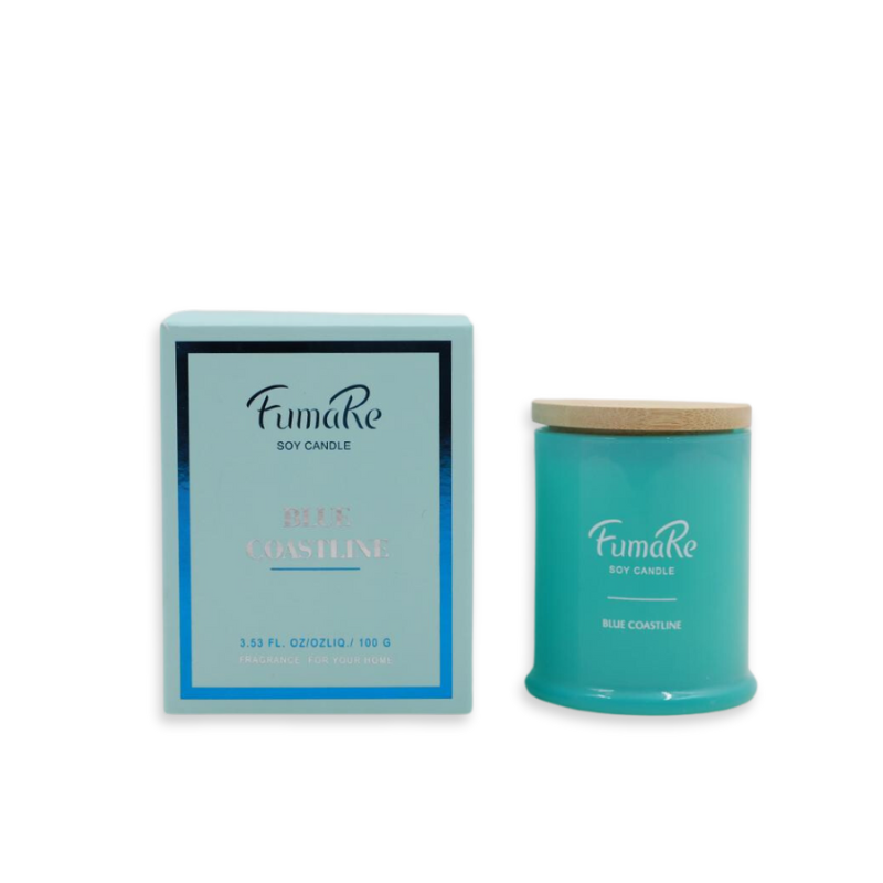 Fumare Scented Glass Candle With Nature Bamboo Lid - Blue Coastline - Image 4