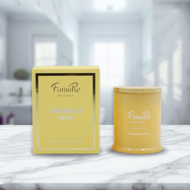 Fumare Scented Glass Candle With Nature Bamboo Lid - Champagne Rose - Image 3