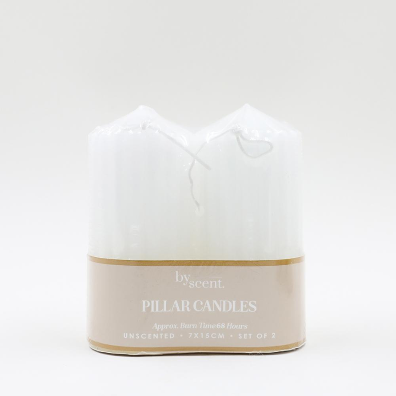 By Scents 7x15 cm Pillar Candle Set of 2 White