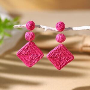 Alternative view of Handmade Bohemian Pink Square Rattan Earrings