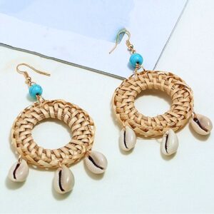 Alternative view of Handmade Shells Circle Rattan Earrings
