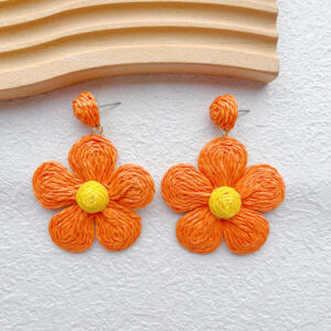 Alternative view of Handmade Bohemian Orange Rattan Flower Earrings