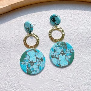 Alternative view of Soft Polymer Clay Golden Blue Marble Round Earrings