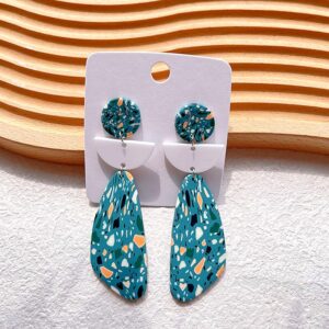 Alternative view of Soft Polymer Clay Blue Terrazzo Dangle Earrings