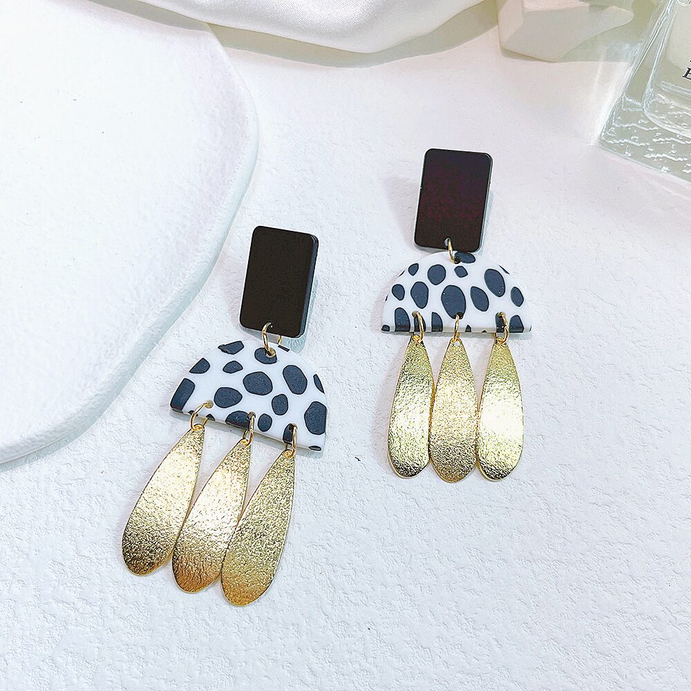 Soft Polymer Clay Hemisphere Golden Tear Drops Earrings - Image 2
