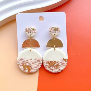 Alternative view of Soft Polymer Clay Gold & White Round Dangle Earrings