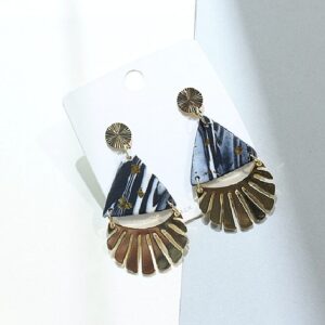 Alternative view of Soft Polymer Clay Marble Triangle Golden Earrings
