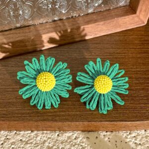 Alternative view of Bohemian Rattan Large Turquoise Daisy Earrings