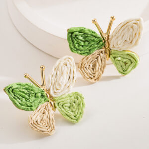 Alternative view of Bohemian Style Rattan Mix Green Butterfly Earrings