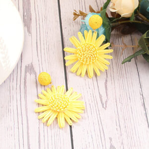 Alternative view of Bohemian Style Rattan Large Yellow Daisy Earrings