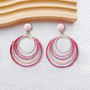 Alternative view of Bohemian Style Rattan Mix Pink Circles Earrings