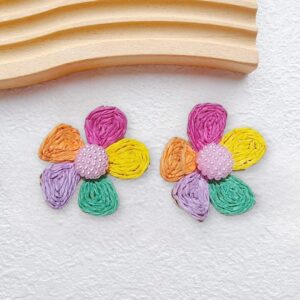 Alternative view of Bohemian Style Rattan Rainbow Flower Earrings