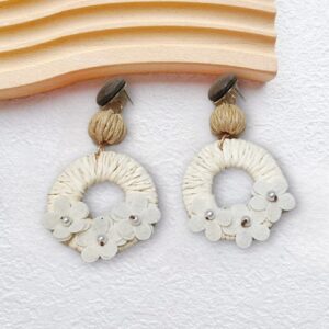 Alternative view of Natural Rattan Circle w Flower Earrings