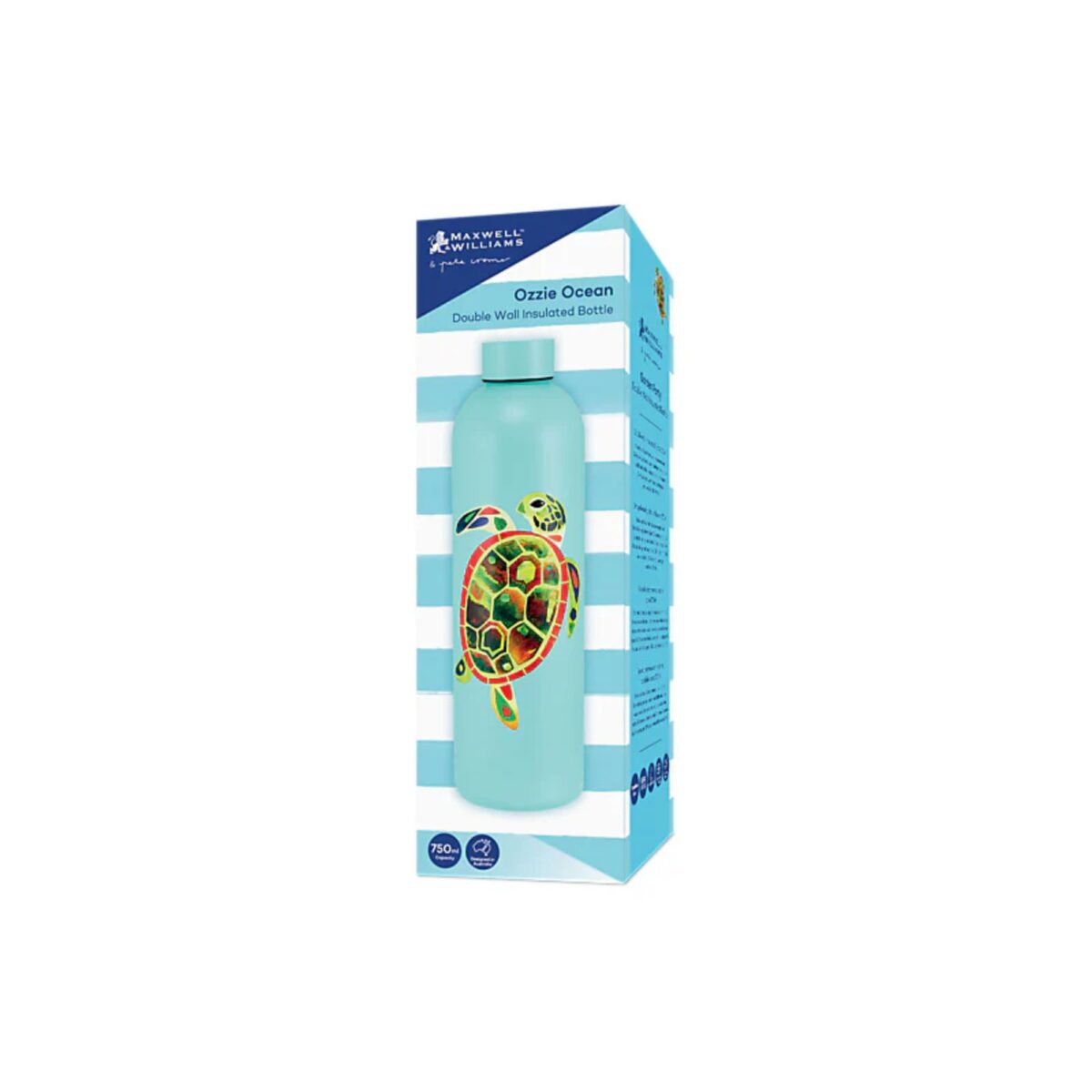 Maxwell & Williams Pete Cromer Ozzie Ocean Double Wall Insulated Bottle 750mL Green Turtle Gift Boxed - Image 3