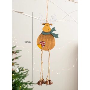 Alternative view of Wooden Reindeer With Bell Hanging